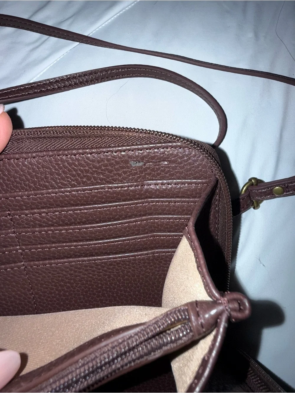 The Sak Brown Pebbled Leather Crossbody Wallet with Strap